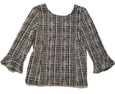Talbots Tunic Womens S Petite Black Tweed Flounce Cuff Pullover Shirt Top NWT picture