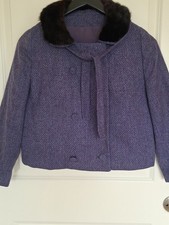 Vintage 50s 60s Roth-Le Cover California Tweed Crop Jacket Mink Collar picture