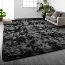 Luxurious 6' x 9' Tie-Dyed Plush Shag Area Rug in Dark Grey - Soft & Fluffy picture