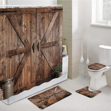 Rustic Barn Door Shower Curtain Sets, Farmhouse Arts Bath Curtains, Vintage Coun picture