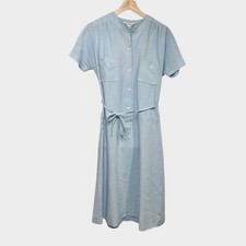 Vintage Windsmoor Powder Blue Midi Shirt Dress Belted Utility Brit Heritage 70s picture