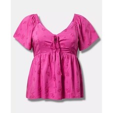 Torrid Fuchsia Red Eyelet Challis Tie Back Peplum Babydoll Top 00 M/L 10 New picture
