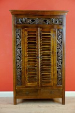 Kinaree Teak Reclaimed Wood Hand-Carved Flower 2 Door Wardrobe, 150 cm picture