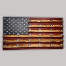 Handcrafted Rustic American Flag Challenge Coin Display 36 x 19