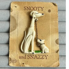 1940s Nemo Snooty & Snazzy Dog Brooch Pin Original Card Celluloid Vintage Deco picture