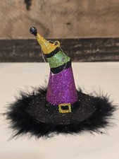Retired Pier 1 Halloween Feathered Glitter Witch Hat Ornament 4