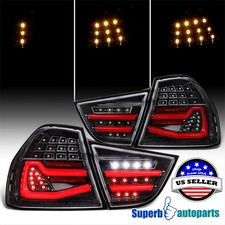 For 2009-2011 BMW E90 3-Series Shiny Black Smoke Full LED Tail lights Sequential picture