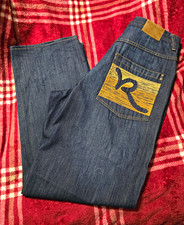Rocawear Men's Dark Wash Blue Straight Leg Jeans Cotton Denim 5-Pocket Logo picture