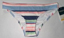 ROXY Women's Large White Blue Pink Green Striped LINE UP BIKINI BOTTOMS New picture