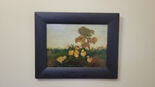 Antique 1888 Folk Art Baby Chicks Oil Painting on board, Signed Eleanor picture