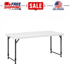 Mainstays 4 Foot Folding Table, Adjustable Height, White, Fold-in-Half, Portable picture