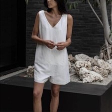 NEW Lunya Resort Linen Silk Romper White Size Small Loungewear Sleepwear $198 picture