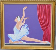 Vintage 1968 Signed SP Ballerina Oil Painting Canvas Large 41x37 Gold Frame picture