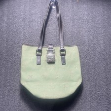 Vintage 90s Dooney & Bourke Signature Mint Green Canvas Brown Leather Bucket Bag picture