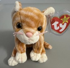 VINTAGE RETIRED - 1999 Ty Beanie Baby - Amber Orange Ginger Tabby Cat picture