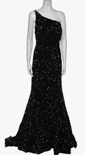 Shein Women's M Black One-Shoulder Sleeveless Sequin Long Formal Gown picture