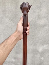Hand Carved Ram Head Walking Cane | Teak Wood Gentleman's Stick Hand Carved Ram picture