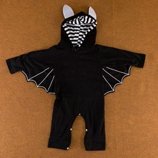 Baby Size 6-12 Months Black White Hooded Wing Detail Halloween Bat One Piece New picture