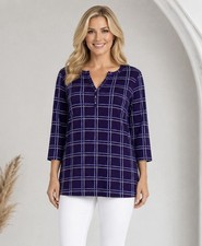Karen Scott Womens Purple Plaid Long Sleeve Henley Top Large Soft Knit NWT picture