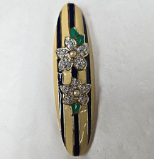 Vintage Signed Guy Laroche Gold Tone  Enamel Floral Rhinestone Brooch 3 in picture