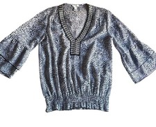 Vintage Y2K Cache Women's Animal Print V-Neck Blouse with Chain Neckline #glam picture