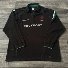 2002 REEBOK WALES RUGBY BLACK JERSEY LONG SLEEVE SHIRT SZ L WRU CYMRU picture