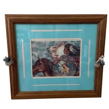 Robert Redbird Native American Print Framed Art Kiowa Warrior Horse 12x14 Tribal picture