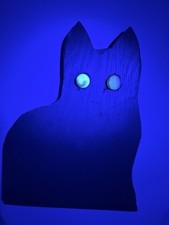 Vintage Handmade Halloween Black Scare Cat Folk Art Painted UV Glass Marble Eyes picture