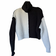 ZARA Black/White Colorblock Rib-Knit Turtleneck Pullover Sweater S Women’s picture