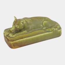 Rookwood 1929 Vintage Pottery Matte Green Ceramic Fox Paperweight Figurine 2679 picture