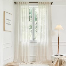 DUALIFE Ivory Off White Cream Beige Linen Semi Sheer Curtain Panels 34x84 Set picture