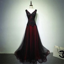 Black and Red Wedding Dress Sleeveless V-neck Beaded Lace Gothic Bridal Gowns picture