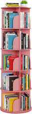 Pink 5-Tier Rotating Bookshelf Tower - 360° Spinning Bookcase Organizer picture