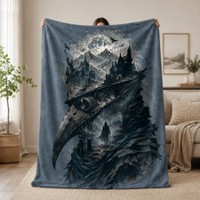 Halloween Blanket Plague Doctor Gothic Moon Haunted Castle Fleece Throw Decor picture