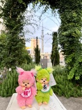 Monchhichi Matcha & Sakura Girl Keychain Plush 2-Piece Set Japan Limited NEW picture