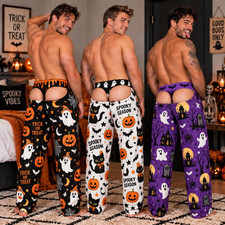 Personalized Halloween Pajama Pants for Men, Custom Spooky Pumpkin Lounge Bottom picture
