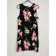 Emma James Black Sleeveless Dress with Pink & Peach Floral Print picture