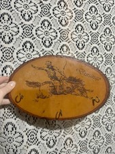 Vintage Western Durango Cowboy Wood Slice Wall Plaque Sign Horse Rodeo picture