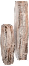 KALALOU Set of White Washed Tall Oblong Wooden Vases, Large & Small, Brown (C... picture
