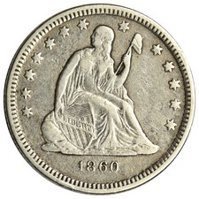 1860-O SEATED LIBERTY QUARTER ~ NICE XF (INV#3) picture