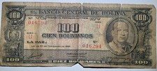 Vintage 1945 Bolivia 100 Bolivianos banknote issued by Banco Central de Bolivia picture