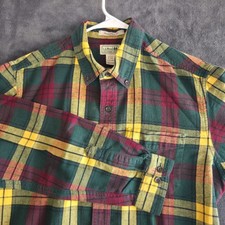L.L. Bean Men’s M Traditional Fit Flannel Shirt Green Red Yellow Plaid Button Up picture