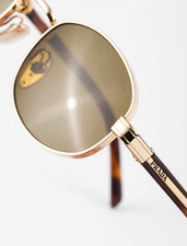 Prada Men's Oval Sunglasses Gold Metal Frame Green Tinted Lenses Tortoise picture