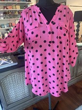 Torrid Harper Shirt Size 2 Pink Polka Dots Roll Tab Sleeve picture