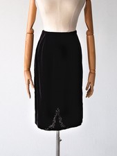 vintage 1930s black moleskin pencil skirt beaded motif fitted s/m picture