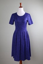 LULAROE Smooth Stretch Purple Black Floral A-Line Amelia Dress Size Medium picture