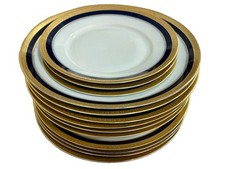 Rare 1915 Rosenthal Selb-Bavaria Plates -  Set of 13, Cobalt  Blue / Gold Trim picture