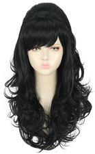 Yuehong Long Black Wavy Women Wig Big Bouffant Beehive 60S 70S picture