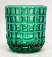 Fenton Blue Green Uranium Opalescent Waffle Glass Candy Dish NO LID 4 1/4