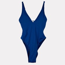 TA3 Hi Cut Plungey Navy Blue One Piece Swimsuit Womens XS Short Corset Back picture
